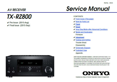 ONKYO TX-RZ800 AV RECEIVER SERVICE MANUAL INC BLK DIAGS SCHEM DIAGS AND PARTS LIST 141 PAGES ENG