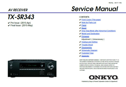ONKYO TX-SR343 AV RECEIVER SERVICE MANUAL INC BLK DIAGS PCBS SCHEM DIAGS AND PARTS LIST 105 PAGES ENG