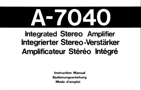ONKYO A-7040 SUPER SERVO OPERATION INTEGRATED STEREO AMPLIFIER INSTRUCTION MANUAL INC CONN DIAGS 25 PAGES ENG DEUT FRANC