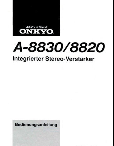 ONKYO A-8820 A-8830 INTEGRIERTER STEREO-VERSTARKER BEDIENUNGSANLEITUNG MIT ANSCHLUSSDIAGRAMM UND BETRIEBSPROBLEME UND DEREN BEHEBUNG 12 SEITE DEUT