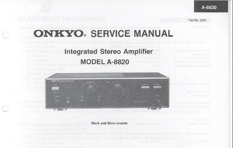 ONKYO A-8820 INTEGRATED STEREO AMPLIFIER SERVICE MANUAL INC BLK DIAG SCHEM DIAG PCB'S AND PARTS LIST 21 PAGES ENG