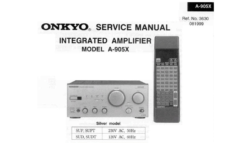 ONKYO A-905X INTEGRATED STEREO AMPLIFIER SERVICE MANUAL INC CONN DIAG SCHEM DIAGS AND PARTS LIST 14 PAGES ENG