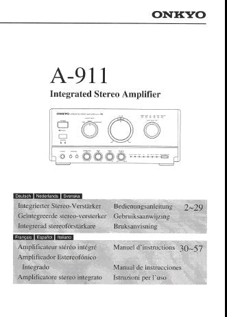 ONKYO A-911 INTEGRIERTER STEREO-VERSTARKER BEDIENUNGSANLEITUNG MIT ANSCHLUSSE 31 SEITE DEUT NL SVENSKA