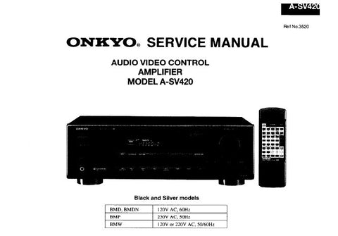 ONKYO A-SV420 AV CONTROL AMPLIFIER SERVICE MANUAL INC BLK DIAG MPROCESSOR CONN DIAG SCHEM DIAGS AND PARTS LIST 23 PAGES ENG