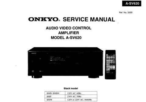 ONKYO A-SV620 AV CONTROL AMPLIFIER SERVICE MANUAL INC MPROCESSOR CONN DIAG SCHEM DIAGS BLK DIAG AND PARTS LIST 21 PAGES ENG
