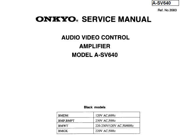 ONKYO A-SV640 AV CONTROL AMPLIFIER SERVICE MANUAL INC MPROCESSOR CONN DIAG BLK DIAG SCHEM DIAGS PCB AND PARTS LIST 29 PAGES ENG