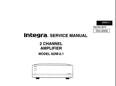 ONKYO ADM-2.1 INTEGRA 2 CHANNEL AMPLIFIER SERVICE MANUAL INC BLK DIAG SCHEM DIAG AND PARTS LIST 12 PAGES ENG