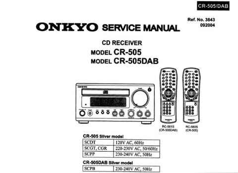 ONKYO CR-505 CR-505DAB CD RECEIVER SERVICE MANUAL INC SCHEM DIAGS PCB CONN DIAG AND PARTS LIST 47 PAGES ENG