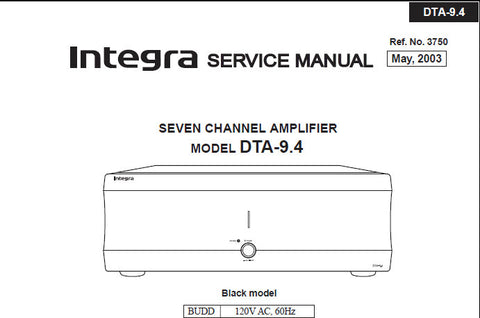 ONKYO DTA-9.4 SEVEN CHANNEL AMPLIFIER SERVICE MANUAL INC BLK DIAGS SCHEM DIAGS PCBS PC BOARD CONN DIAG AND PARTS LIST 64 PAGES ENG