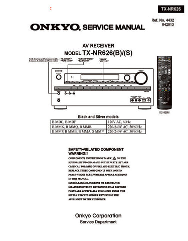ONKYO TX-NR626(B) TX-NR626(S) AV RECEIVER SERVICE MANUAL INC BLK DIAGS PCB SCHEM DIAGS AND PARTS LIST 56 PAGES ENG