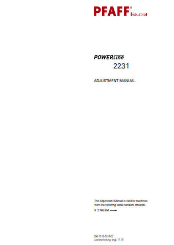 PFAFF 2231 POWERLINE 2231 SEWING MACHINE SERVICE MANUAL FROM SER NO 2 765 806 BOOK INC SCHEMS 30 PAGES ENG