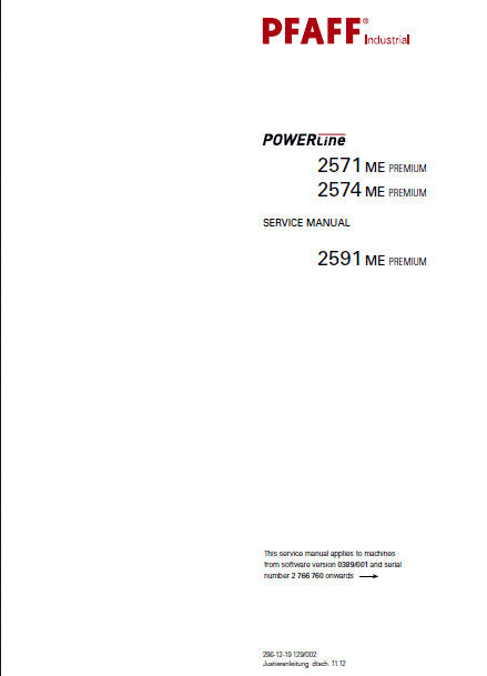 PFAFF 2571 ME PREMIUM 2574 ME PREMIUM 2591 ME PREMIUM SEWING MACHINE SERVICE MANUAL FROM SER NO 7 766 760 BOOK INC SCHEMS 64 PAGES ENG