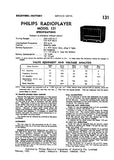 PHILIPS 131 RADIOPLAYER SERVICE DATA INC SCHEM DIAG AND PARTS LIST 4 PAGES ENG