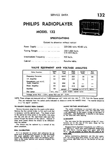 PHILIPS 132 RADIOPLAYER SERVICE DATA INC SCHEM DIAG AND PARTS LIST 4 PAGES ENG