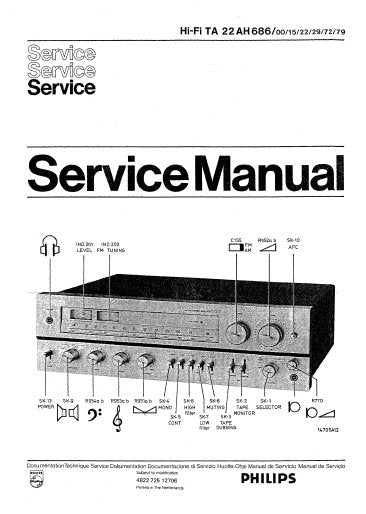 PHILIPS 22AH686 AM FM TUNER SERVICE MANUAL INC BLK DIAG PCBS SCHEM DIAGS AND PARTS LIST 18 PAGES ENG DEUT FRANC NL ITAL ESP MULTI