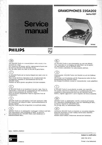 PHILIPS 22GA202 GRAMOPHONE SERVICE MANUAL INC PCB SCHEM DIAG AND PARTS LIST 13 PAGES ENG DEUT FRANC NL MULTI