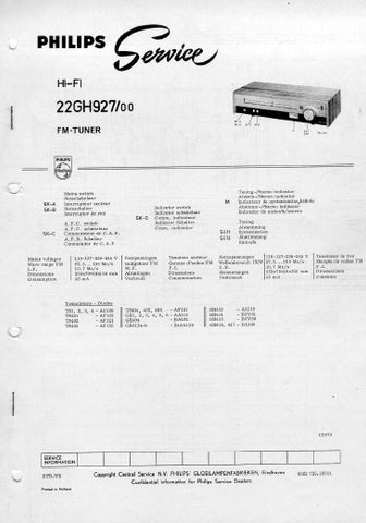 PHILIPS 22GH927 HIFI FM TUNER SERVICE MANUAL INC PCBS SCHEM DIAG AND PARTS LIST 9 PAGES ENG