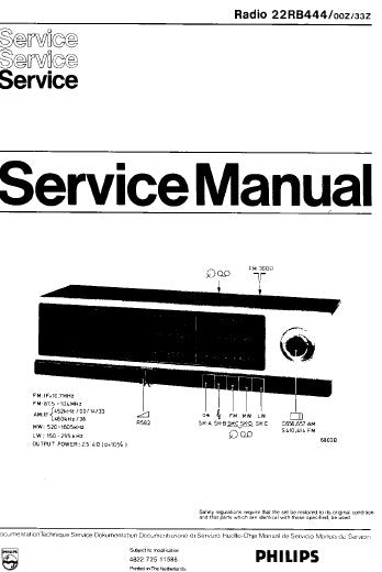 PHILIPS 22RB444 RADIO SERVICE MANUAL INC PCB SCHEM DIAG AND PARTS LIST 11 PAGES ENG DEUT FRANC NL ITAL SWEDISH DANISH NORWEGIAN MULTI