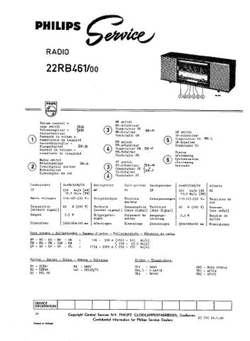 PHILIPS 22RB461 RADIO SERVICE MANUAL INC SCHEM DIAG 5 PAGES ENG DEUT FRANC NL