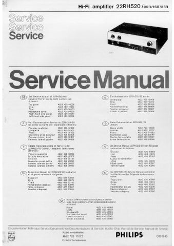 PHILIPS 22RH520 HIFI AMPLIFIER SERVICE MANUAL INC PCBS SCHEM DIAGS  AND PARTS LIST 12 PAGES ENG DEUT FRANC NL ITAL SW DAN NORW MULTI