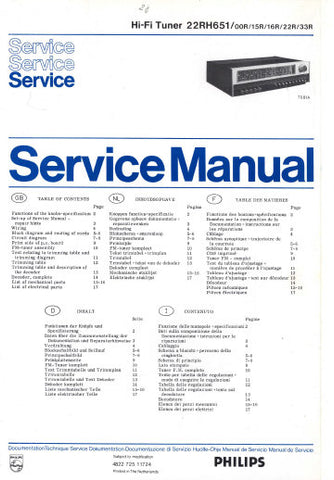 PHILIPS 22RH651 HIFI TUNER SERVICE MANUAL INC PCBS SCHEM DIAGS AND PARTS LIST 20 PAGES ENG DEUT FRANC NL ITAL