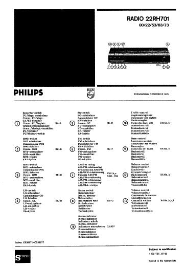 PHILIPS 22RH701 RADIO SERVICE MANUAL INC SCHEM DIAGS AND PARTS LIST 12 PAGES ENG DEUT FRANC NL ITAL