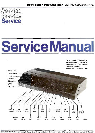 PHILIPS 22RH743 HIFI TUNER PREAMPLIFIER SERVICE MANUAL INC PCBS SCHEM DIAGS AND PARTS LIST 18 PAGES ENG DEUT FRANC NL ITAL ESP DAN NORW