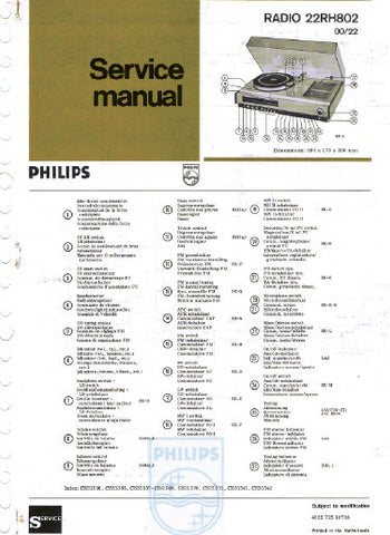 PHILIPS 22RH802 RADIO SERVICE MANUAL INC PCBS SCHEM DIAGS AND PARTS LIST 20 PAGES ENG DEUT FRANC NL ITAL