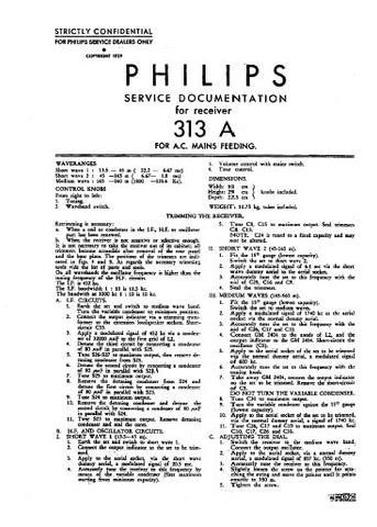 PHILIPS 313A RECEIVER SERVICE MANUAL INC PCBS SCHEM DIAG AND PARTS LIST 9 PAGES ENG