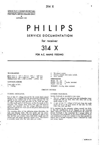 PHILIPS 314X RECEIVER SERVICE MANUAL INC PCBS SCHEM DIAG AND PARTS LIST 12 PAGES ENG