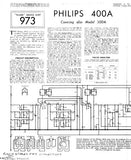 PHILIPS 400A 500A 3 BAND SUPERHET RECEIVER SERVICE SHEET INC SCHEM DIAG AND PARTS LIST 4 PAGES ENG