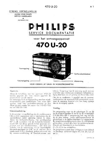 PHILIPS 470U-20 RADIO SERVICE DOCUMENTATIE INC SCHEM DIAG AND PARTS LIST 12 PAGES NL