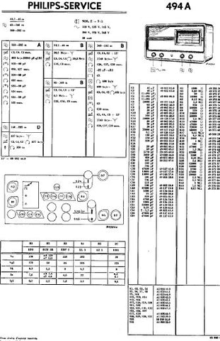 PHILIPS 494A RADIO SERVICE DOCUMENTATION INC SCHEM DIAGS AND PARTS LIST 12 PAGES ENG