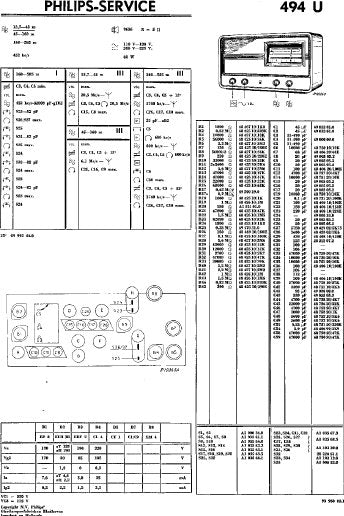 PHILIPS 494U RECEIVER SERVICE DOCUMENTATIE INC SCHEM DIAGS AND PARTS LIST 12 PAGES NL