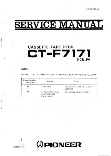 PIONEER CT-F7171 CASSETTE TAPE DECK SERVICE MANUAL INC PCBS SCHEM DIAGS AND PARTS LIST 59 PAGES ENG