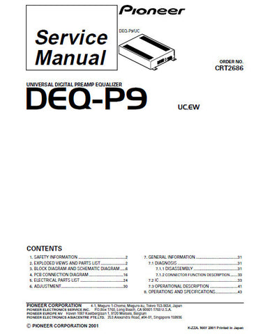 PIONEER DEQ-P9 UNIVERSAL DIGITAL PREAMP EQUALIZER SERVICE MANUAL INC BLK DIAG PCBS SCHEM DIAGS AND PARTS LIST 48 PAGES ENG
