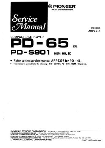 PIONEER PD-65 PD-S901 CD PLAYER SERVICE MANUAL INC PCBS SCHEM DIAGS AND PARTS LIST 98 PAGES ENG