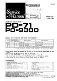 PIONEER PD-71 PD-9300 CD PLAYER SERVICE MANUAL INC PCBS SCHEM DIAGS AND PARTS LIST 68 PAGES ENG