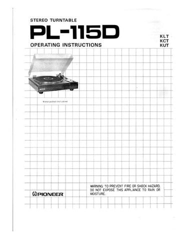 PIONEER PL-115D STEREO TURNTABLE OPERATING INSTRUCTIONS 12 PAGES ENG