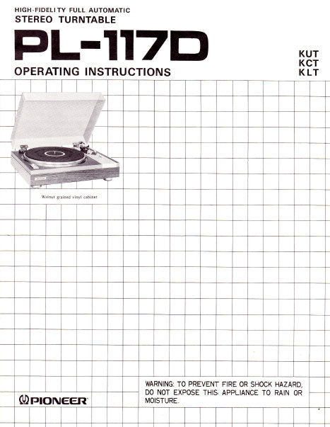 PIONEER PL-117D HIGH FIDELITY FULL AUTOMATIC STEREO TURNTABLE OPERATING INSTRUCTIONS 14 PAGES ENG
