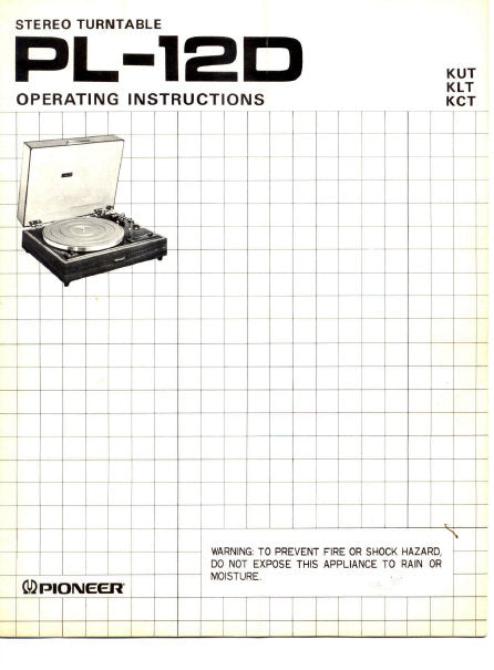 PIONEER PL-12D STEREO TURNTABLE OPERATING INSTRUCTIONS 12 PAGES ENG