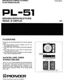 PIONEER PL-51 HOCHLEISTUNGS-STEREO-PLATTENSPIELER BEDIENUNGSANLEITUNG MODE D'EMPLOI 9 PAGES DEUT FRANC