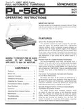 PIONEER PL-560 QUARTZ PLL DIRECT DRIVE 2 MOTOR FULL AUTOMATIC TURNTABLE OPERATING INSTRUCTIONS 12 PAGES ENG