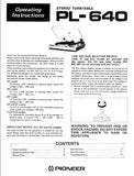 PIONEER PL-640 STEREO TURNTABLE OPERATING INSTRUCTIONS 11 PAGES ENG