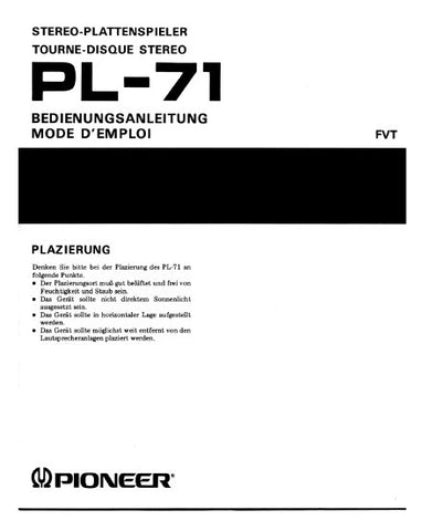 PIONEER PL-71 STEREO-PLATTENSPIELER BEDIENUNGSANLEITUNG 10 SEITE DEUT