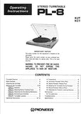 PIONEER PL-8 STEREO TURNTABLE OPERATING INSTRUCTIONS 16 PAGES ENG