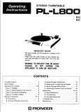 PIONEER PL-L800 STEREO TURNTABLE OPERATING INSTRUCTIONS 16 PAGES ENG