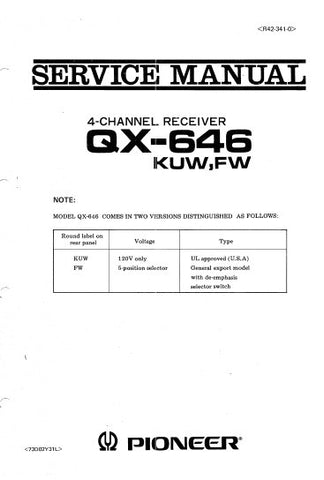 PIONEER QX-646 4 CHANNEL RECEIVER SERVICE MANUAL INC BLK DIAG PCBS SCHEM DIAGS AND PARTS LIST 72 PAGES ENG