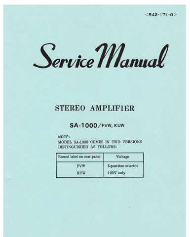 PIONEER SA-1000 STEREO AMPLIFIER SERVICE MANUAL INC BLK DIAG PCBS SCHEM DIAGS AND PARTS LIST 43 PAGES ENG