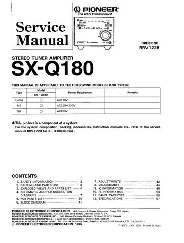 PIONEER SX-Q180 STEREO TUNER AMPLIFIER SERVICE MANUAL INC PCBS SCHEM DIAGS AND PARTS LIST 38 PAGES ENG